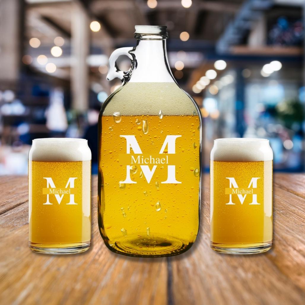 Personalized Beer Growler & Pint Glass Set, Barware