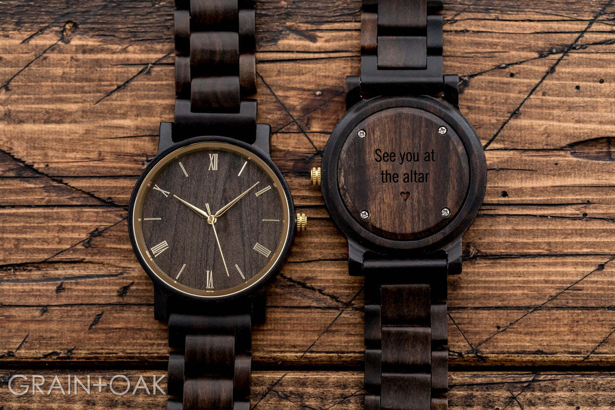 Groomsmen Watches Set of 9 Cedric Gold Grain Oak