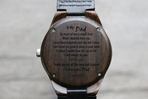 "To My Dad" | The Christopher | Engraved Wooden Watch Custom Design Grain and Oak