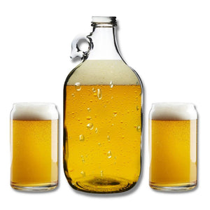 Personalized Clear Beer Growler and Beer Can Glass Set