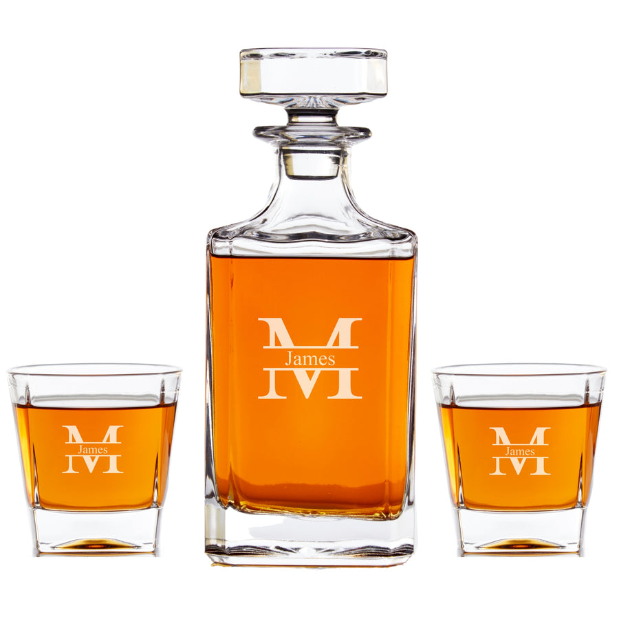 Personalized Whiskey Decanter Set - Modern Monogram