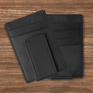Personalized Black Leather Money Clip