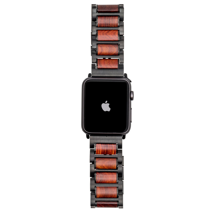 Black Stainless Steel + Red Sandalwood 42-44mm Apple Watch Band - Series 1,2,3,4,5 Apple Watch Bands Grain and Oak