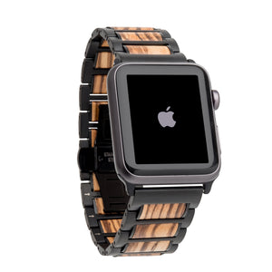 Black Stainless Steel + Zebrawood 38-40mm 42-44mm Apple Watch Bands - Series 1,2,3,4,5 Apple Watch Bands Grain and Oak