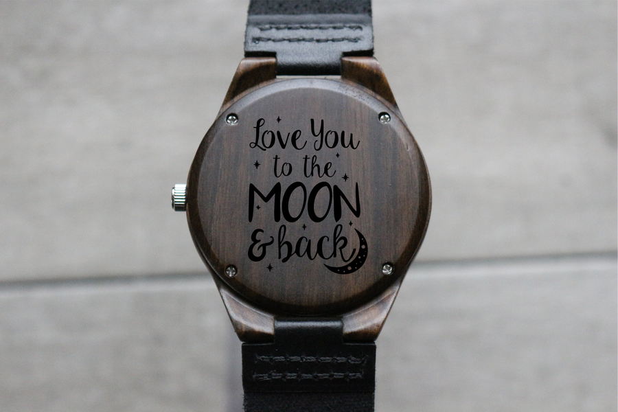 "Love you to the Moon and Back" - Wood Watch Custom Design Grain and Oak