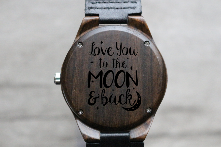 "Love you to the Moon and Back" - Wood Watch Custom Design Grain and Oak