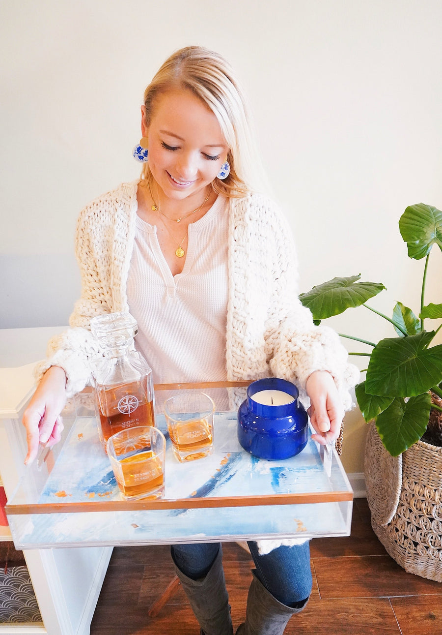 Personalized Whiskey Decanter Set - Ornate Whiskey Decanter Set Grain and Oak