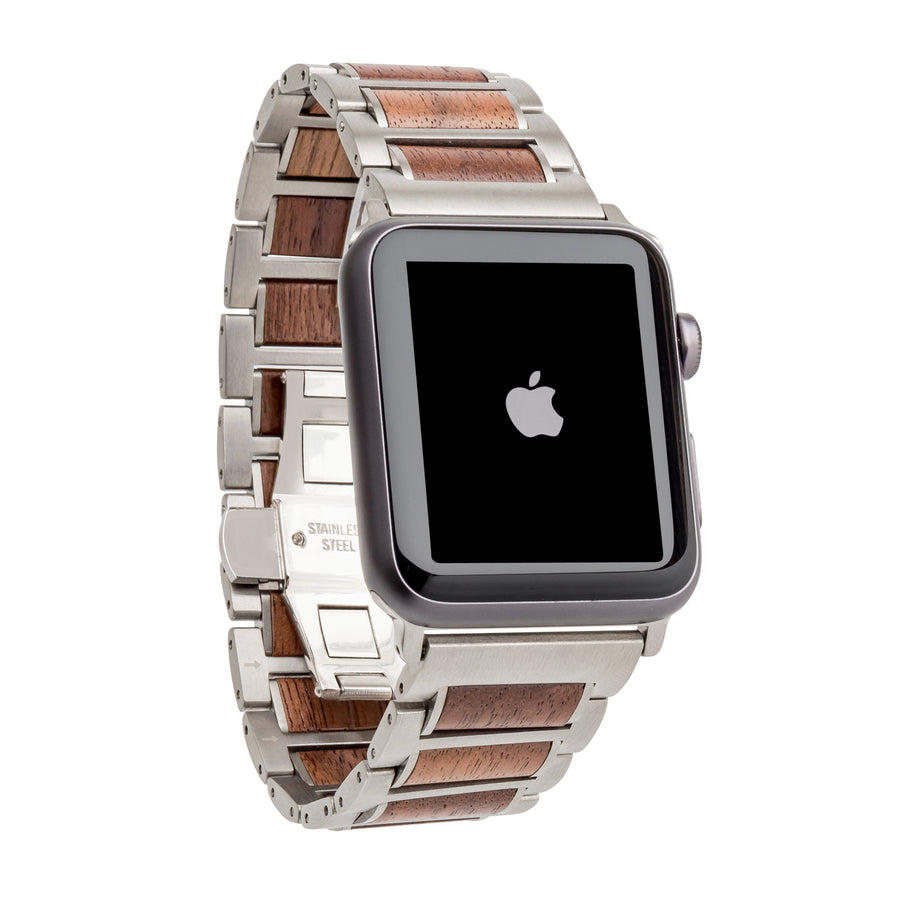 Stainless Steel + Walnut | 38-40mm 42-44mm Apple Watch Band | Series 1,2,3,4,5 Apple Watch Bands Grain and Oak