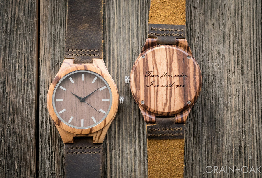 The Burton Zebrawood | Set of 11 Groomsmen Watches Grain and Oak