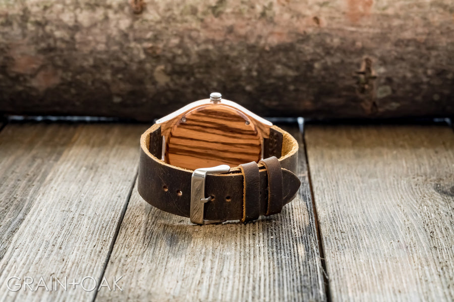 The Burton Zebrawood | Wood Watch Leather Band Watches Grain and Oak