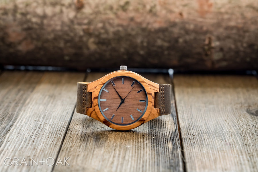 The Burton Zebrawood | Wood Watch Leather Band Watches Grain and Oak