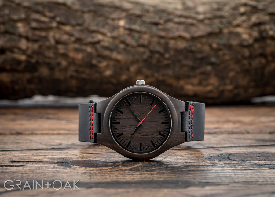 The Christopher Red | Wood Watch Leather Band Watches Grain and Oak