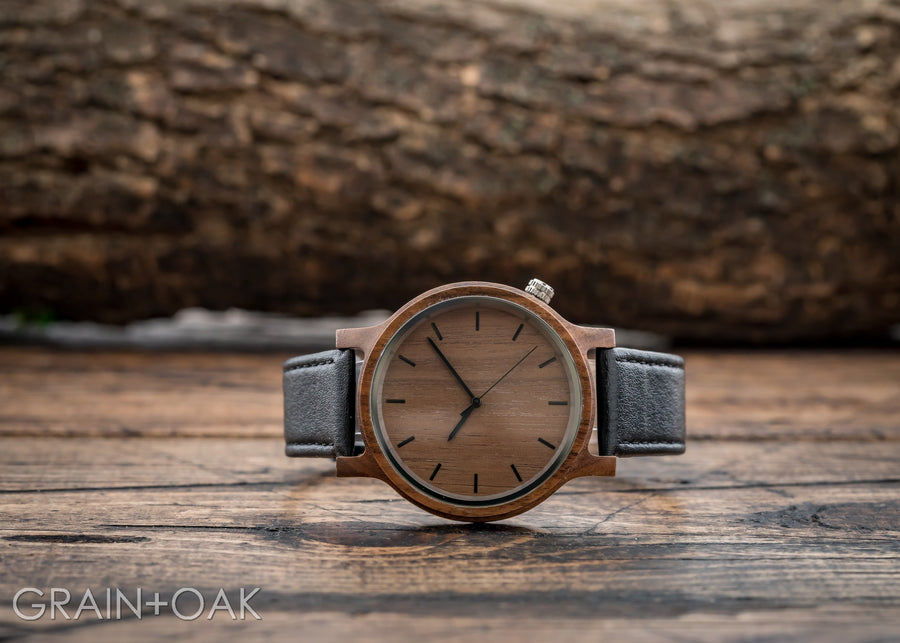 The Edwin | Wood Watch Leather Band Watches Grain and Oak