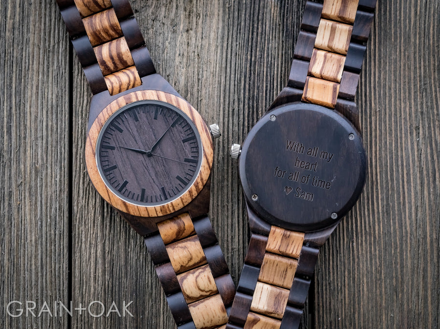 The Ridge Zebrawood + Ebony | Set of 6 Groomsmen Watches Grain and Oak