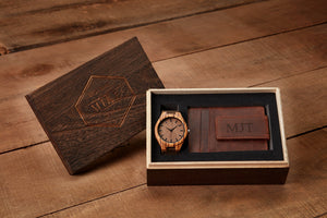 Wooden Gift Box Design - Compass Rose + Coordinates Grain and Oak