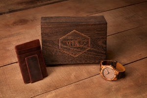 Wooden Gift Box Design - Compass Rose + Coordinates Grain and Oak
